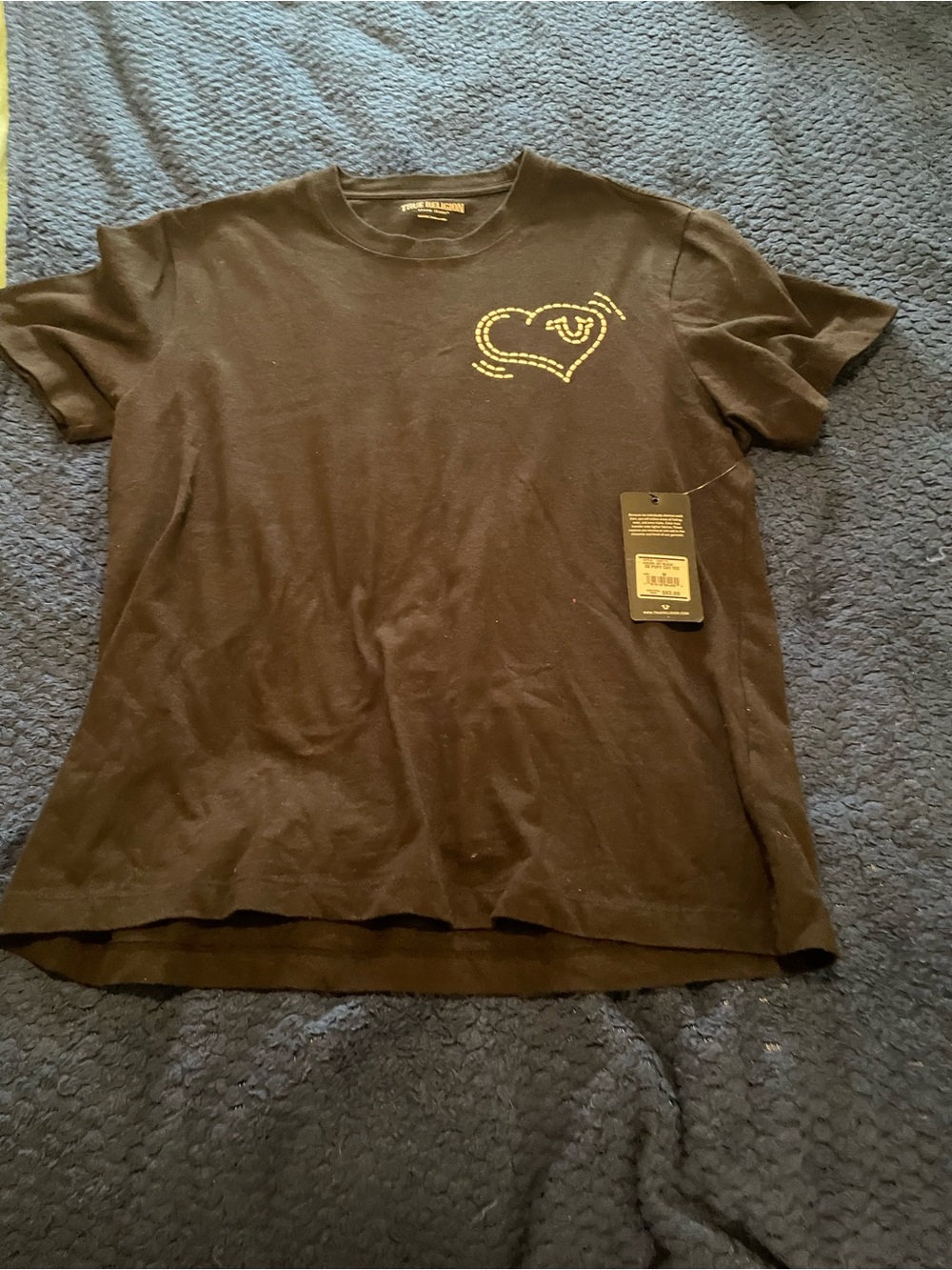 True Religion Black Tee with Gold Logo Print